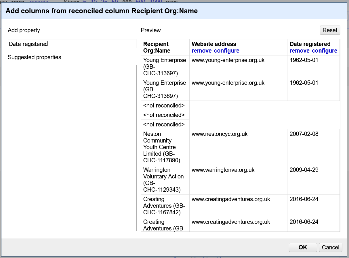 Preview of the Add column by fetching from URL dialog