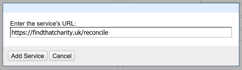 Dialog box for adding a reconciliation service