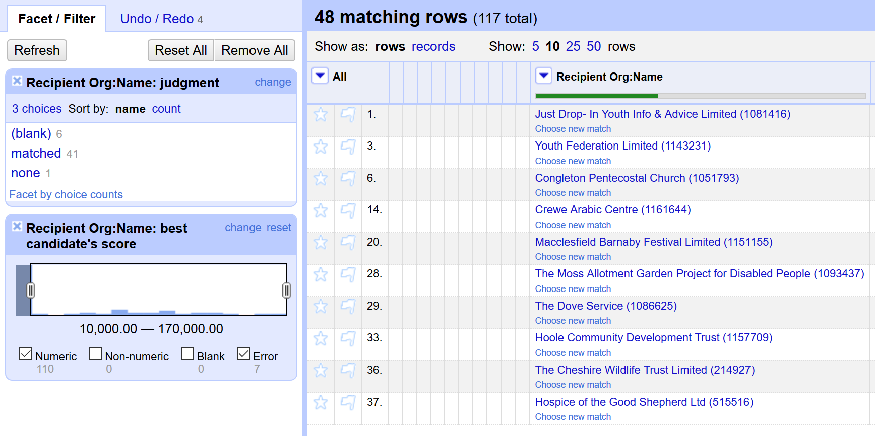 Results of combining the score filter with matching each cell to best candidate